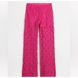 H&M straight leg crocheted hot pink pants size L